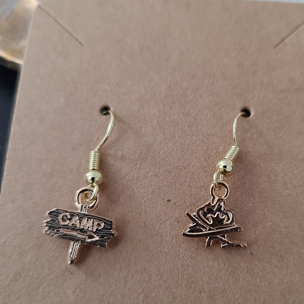 New Handcrafted Mismatch Camp Dangle Earrings on 14K Gold Plated Hooks